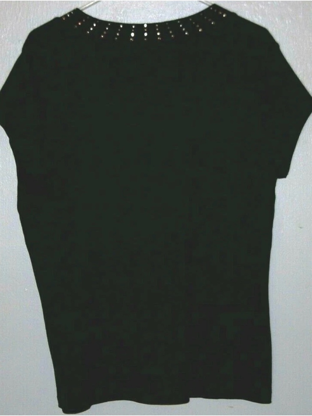 Dress Barn Black Short Sleeve Top with Metallic Stud Trim - Picture 3 of 6